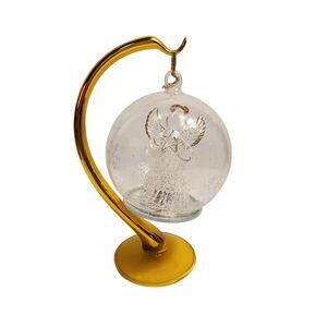 Christmas Ornament Blown Spun Glass Angel Stand Lighted Etched Ball Sorelle